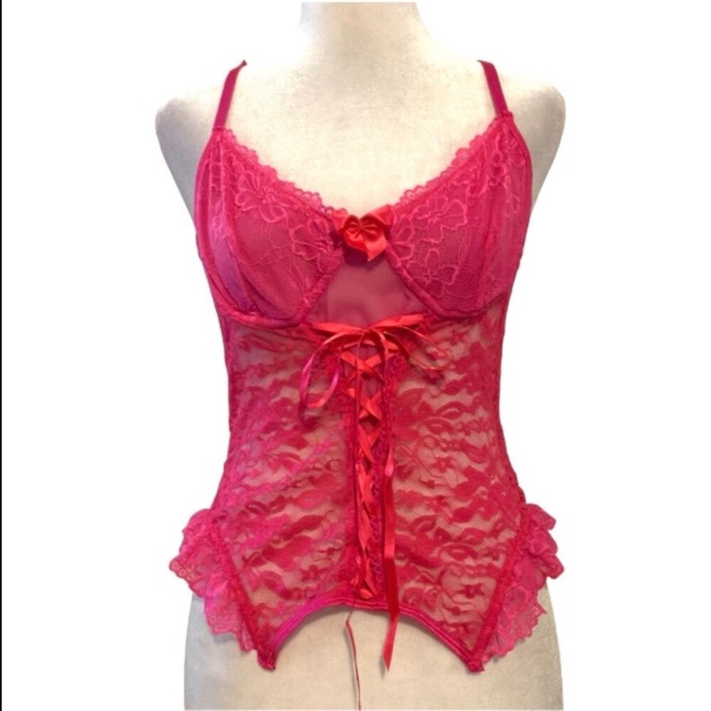 Y2K Pink Lace Corset Tank Top Coquette Early 2000s Medium